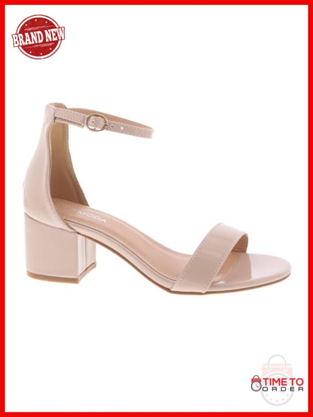 Faux Patent Block Heel Ankle Strap Sandal for Wedding Party Prom Evening